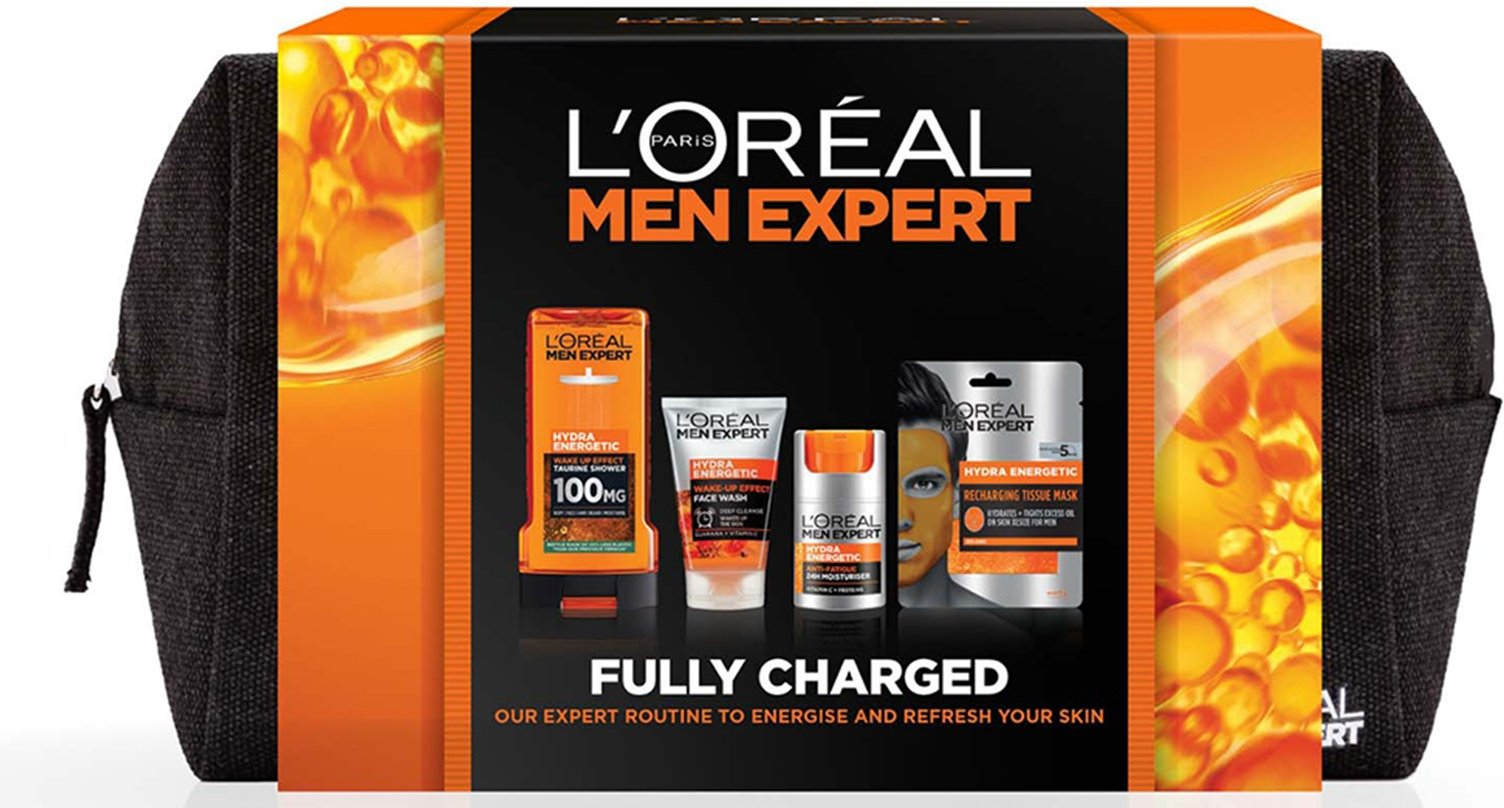 L'Oreal Paris Men Expert Fully Charged Washbag 4 Piece Gift Set for Him
