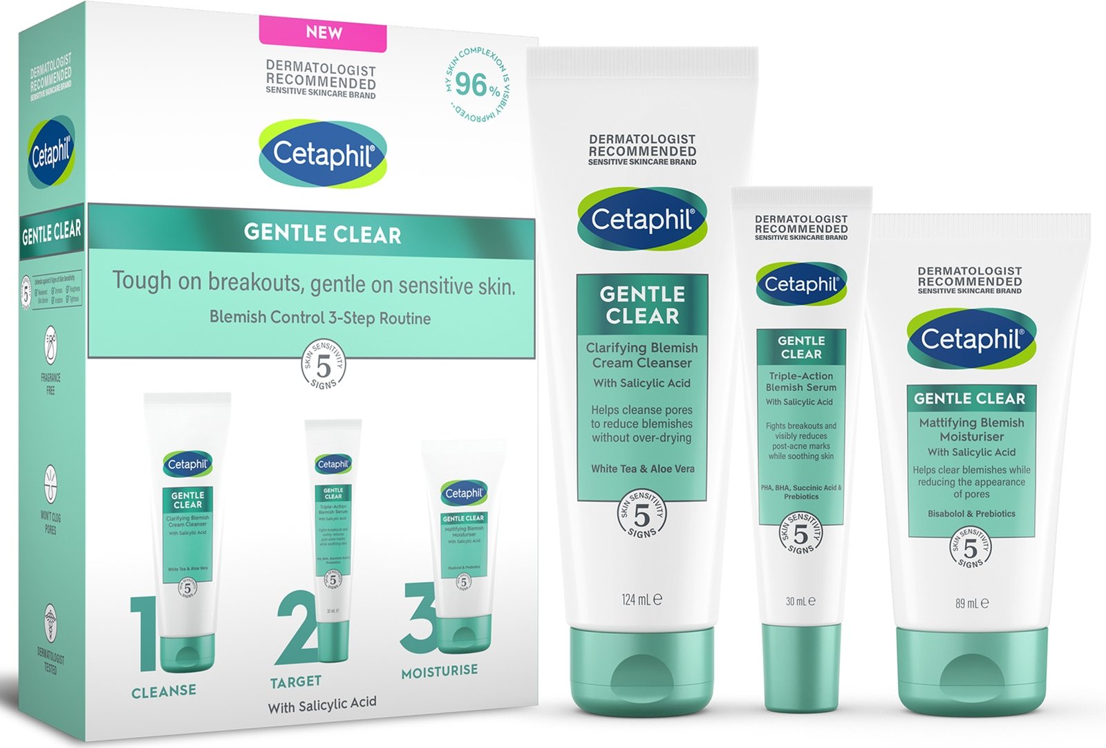 Cetaphil Gentle Clear 3-Stufen-Routine-Set zur Kontrolle von Hautunreinheiten