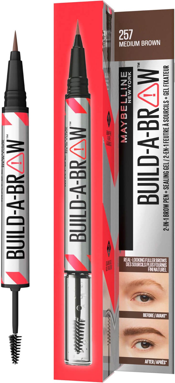 Maybelline Build-A-Brow 2 Easy Steps Eye Brow Pencil and Gel (Various Shades) - Medium Brown