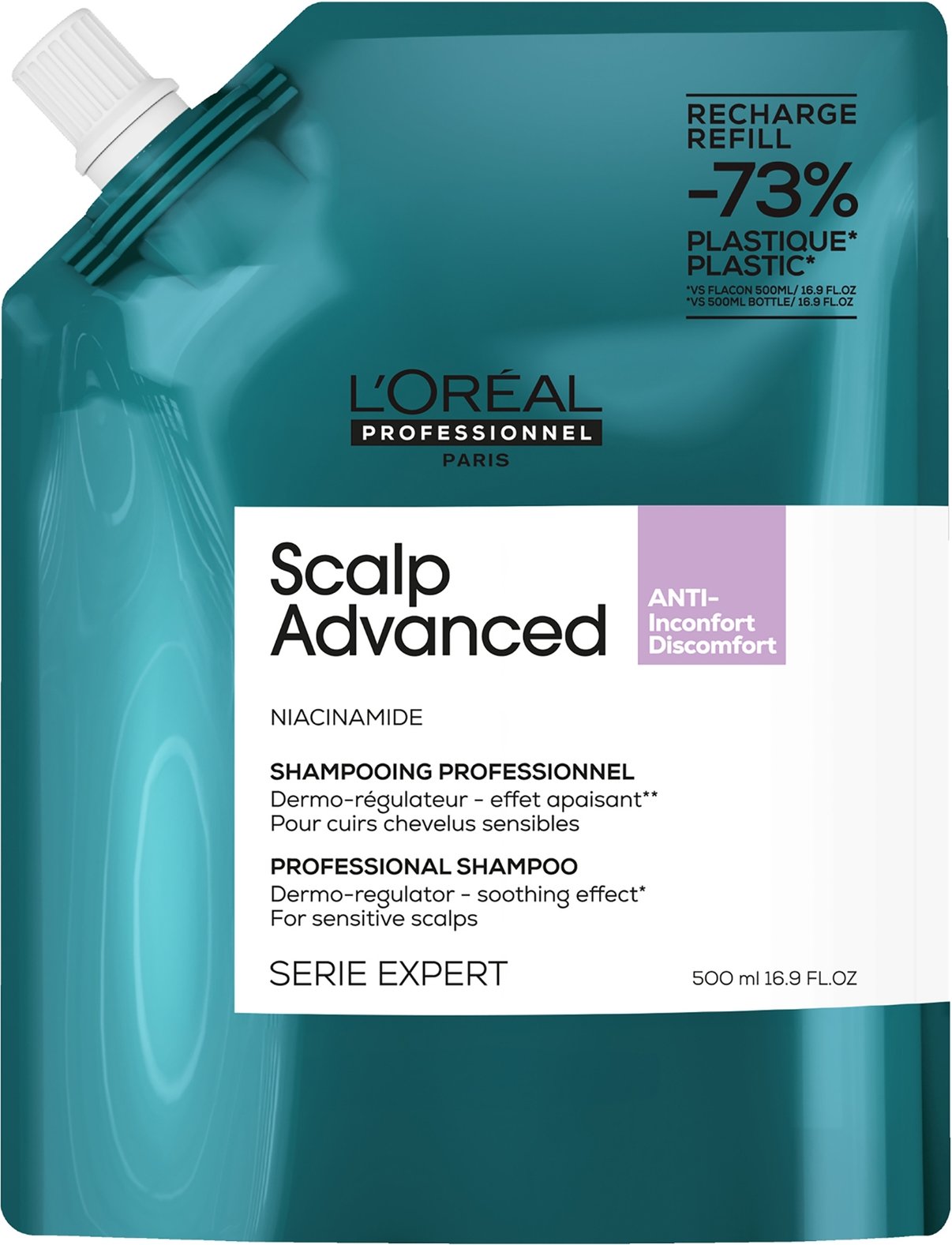L'Oréal Professionnel Scalp Advanced Anti-Discomfort Shampoo Refill Pack 500ml for Itchy, Dry Scalp
