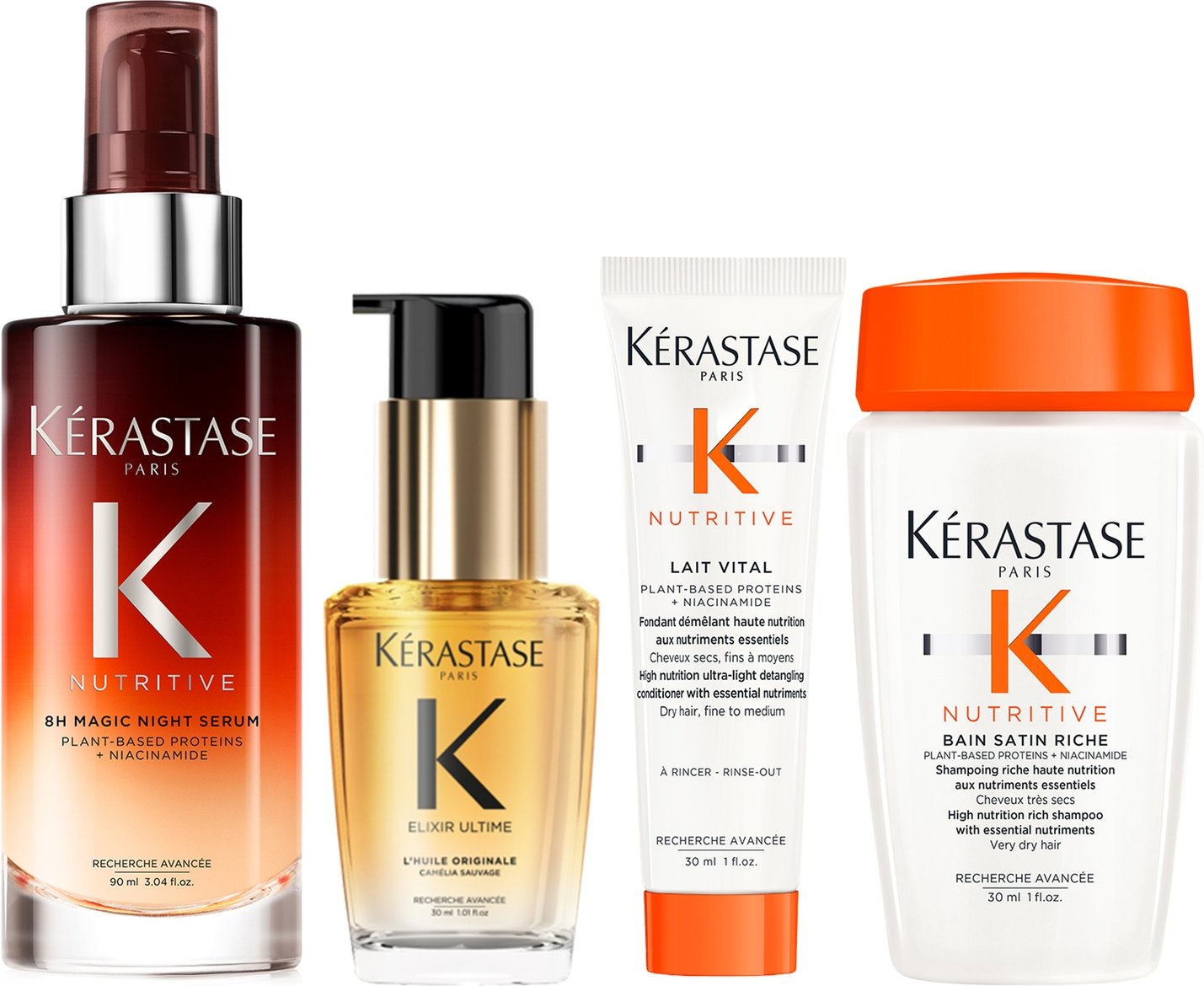 Kérastase Nutritive 8Hour Serum & Elixir Hair Oil with Nutritive Shampoo and Conditioner Bundle