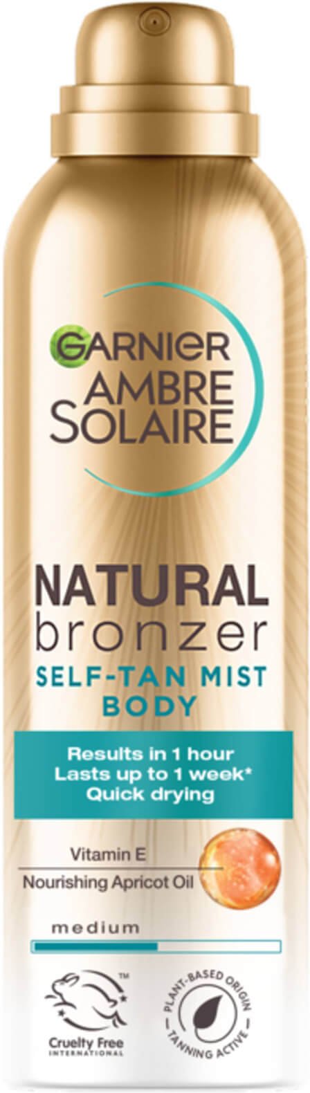 Garnier Ambre Solaire Natural Bronzer Quick Drying Body Self Tan Mist Medium 150ml