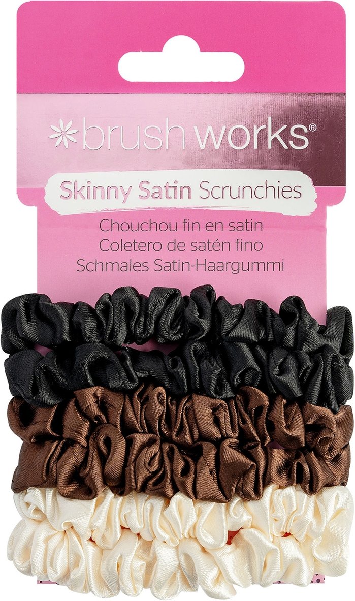 brushworks Skinny Satin Scrunchies - 6 Pack