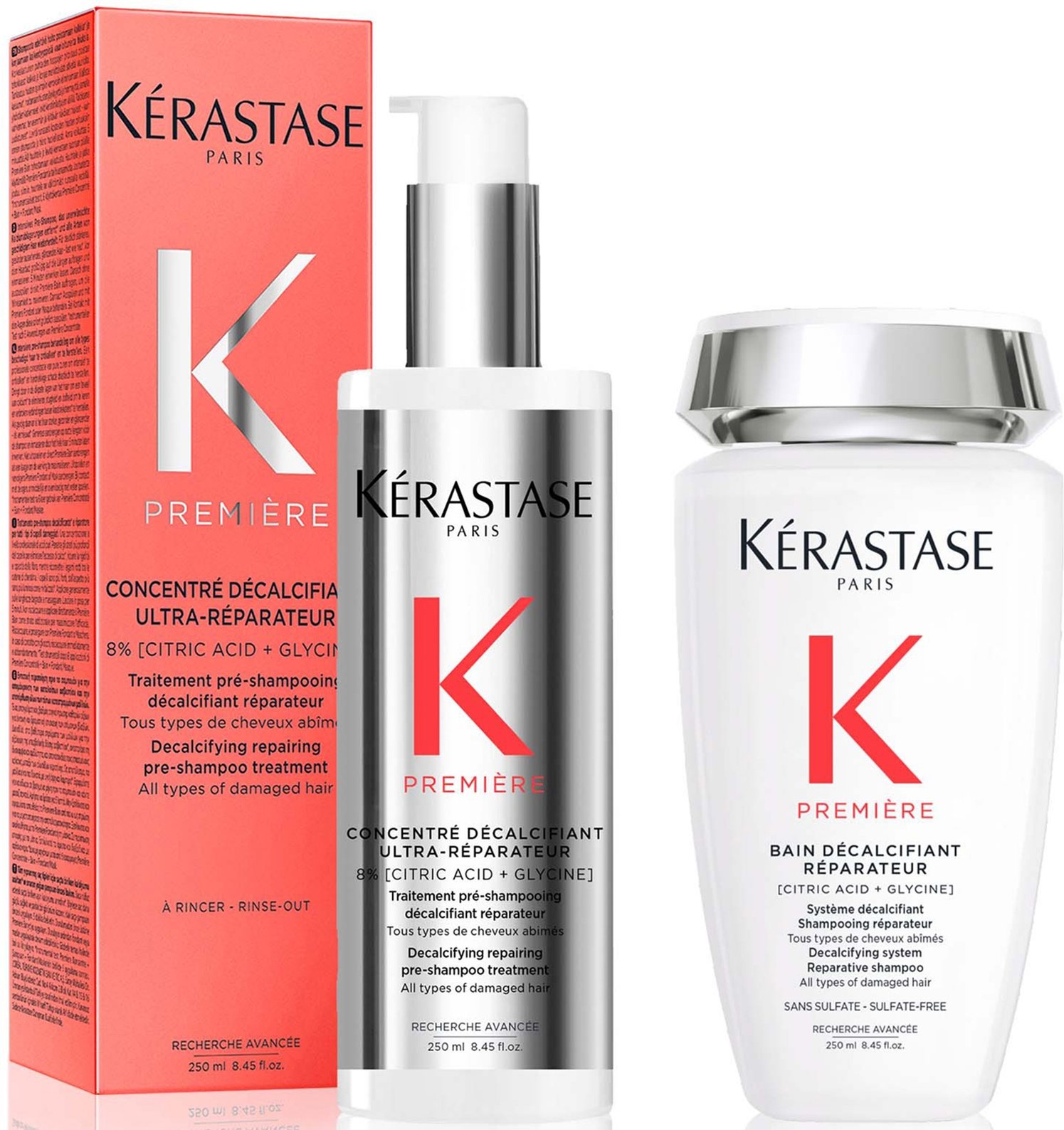 Kérastase Première Decalcifying Repairing Pre-Shampoo and Shampoo for Damaged Hair with Pure Citric Acid and Glycine