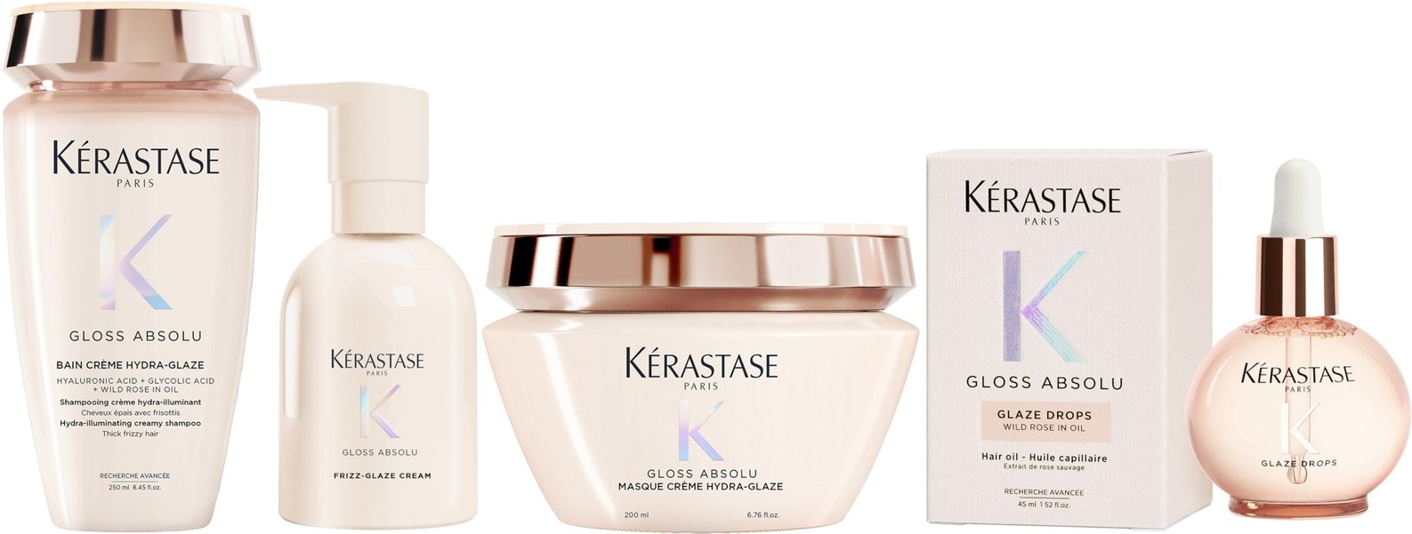 Kérastase Gloss Absolu Bain Crème Hydra-Glaze Shampoo, Mask , Cream and Oil For Thick Frizzy Hair