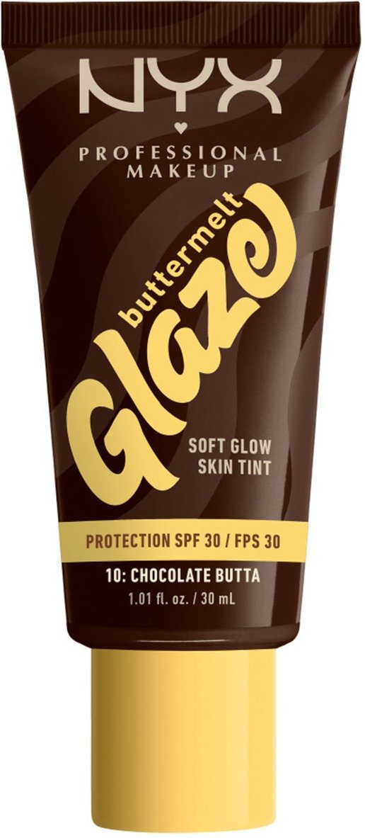NYX Professional Makeup Buttermelt Glaze Soft Glow Skin Tint + SPF/FPS 30 Foundation (Various Shades) - Chocolate