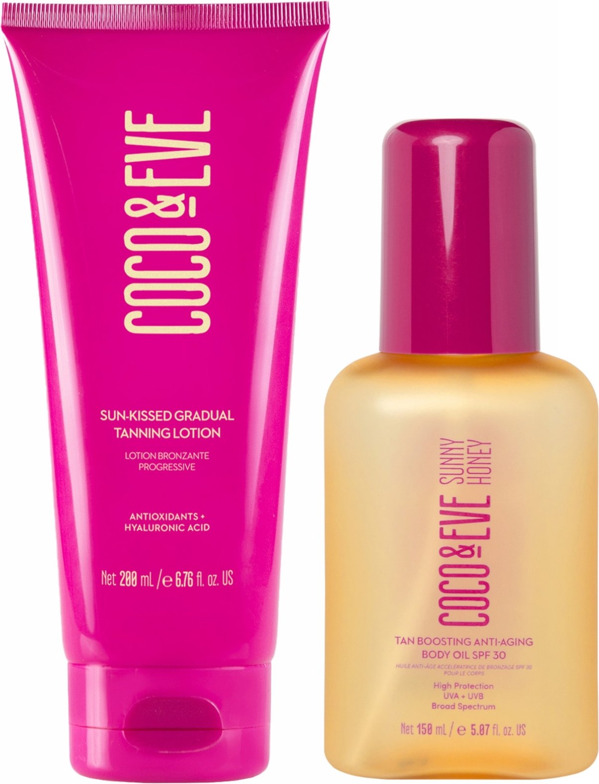 Coco & Eve Sun-Kissed Gradual Tanning Lotion and Tan Boosting Anti-Aging Body Oil SPF30 Bundle