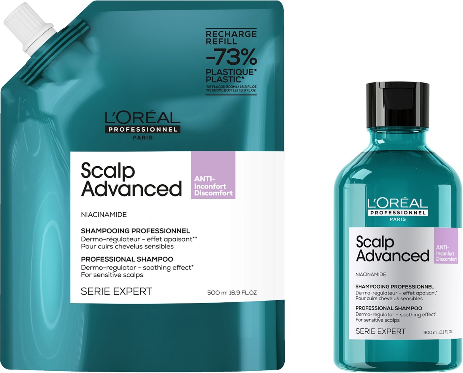 L’Oréal Professionnel Scalp Advanced Anti-Discomfort Shampoo 300ml and Refill Pack 500ml deep scalp treatment