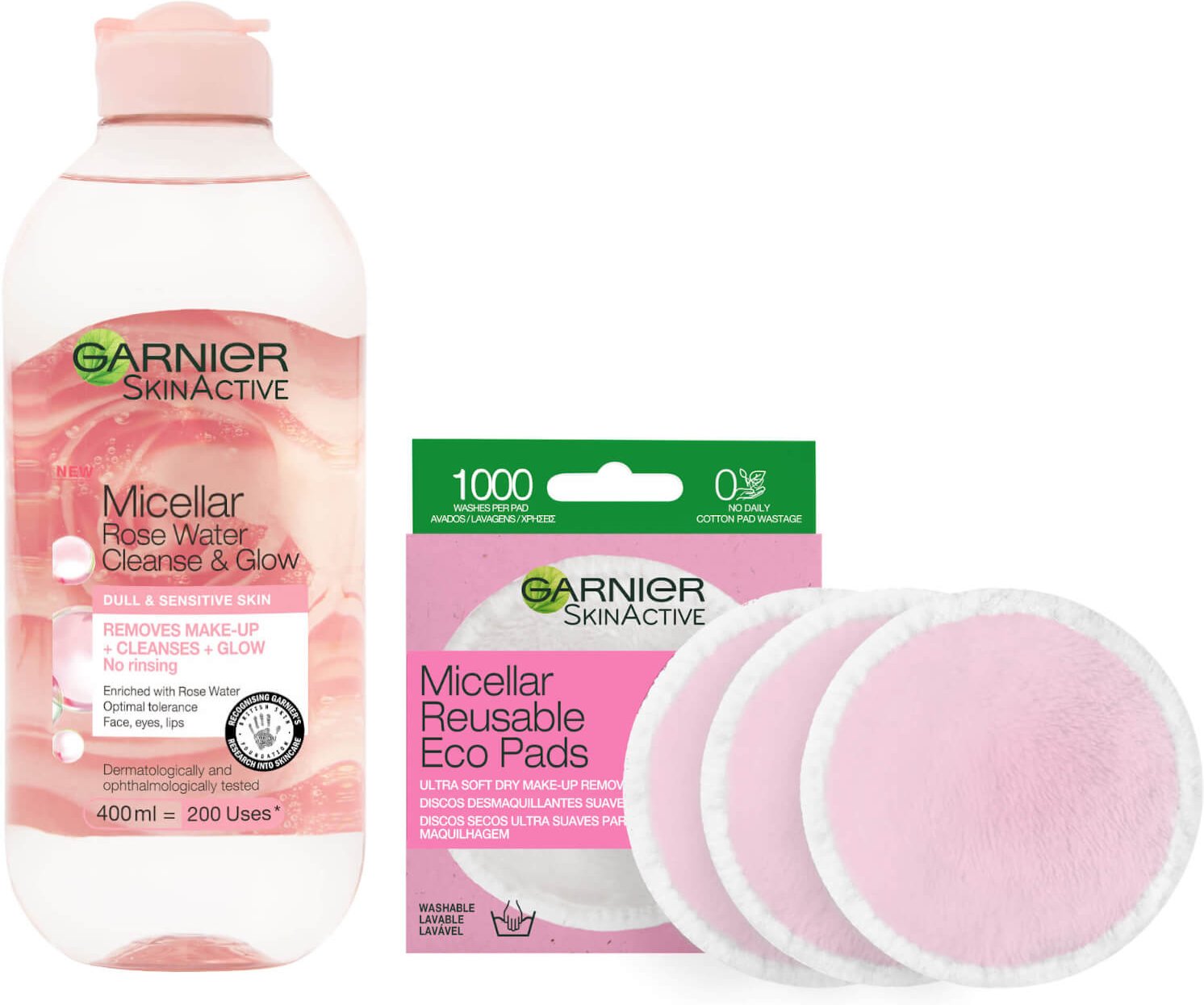 Garnier Makeup Remover Eco Pads and Rose Micellar Water Duo Set