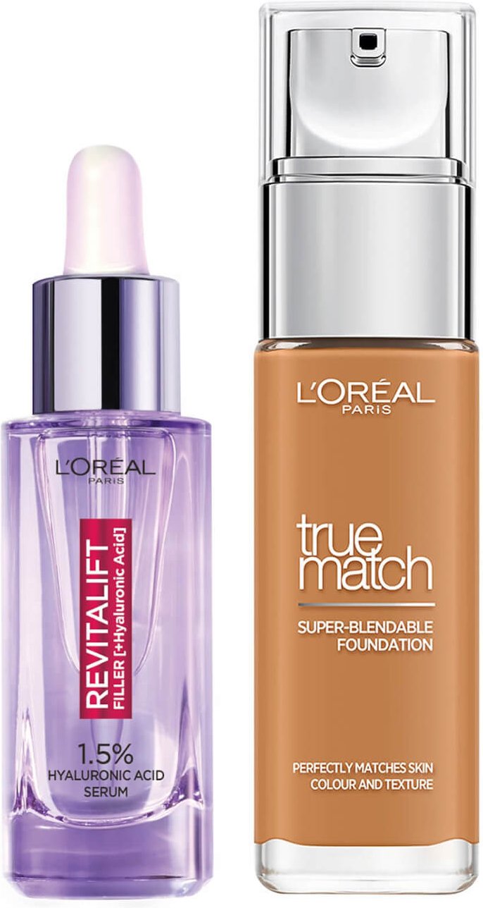 L'Oreal Paris Hyaluronic Acid Filler Serum und True Match Hyaluronic Acid Foundation Duo (verschiedene Farbtöne) - 7.5W ...