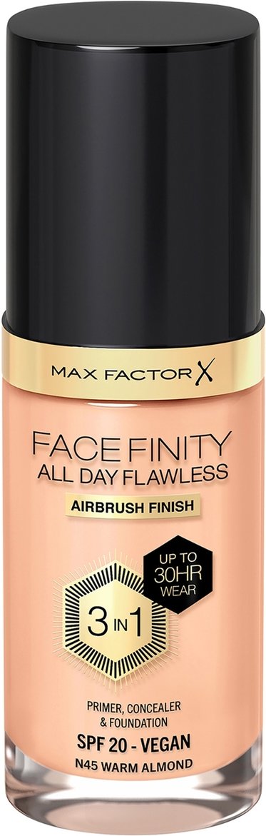 Max Factor Facefinity All Day Flawless 3 in 1 Vegan Foundation 30ml (Various Shades) - N45 - WARM ALMOND