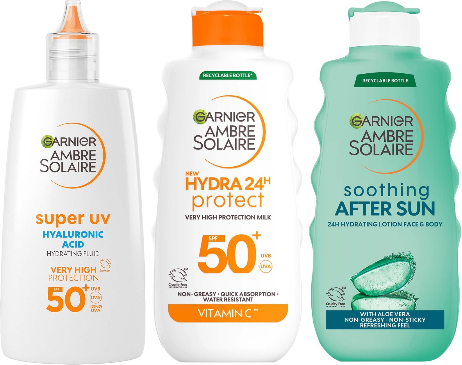 Garnier Ambre Solaire SPF50+ Suncream Face, Body & Aftersun Bundle