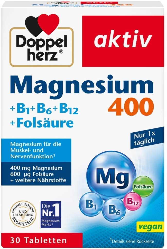 Doppelherz Magnesium 400 + B1 + B6 + B12 + Folsäure 30 Stück