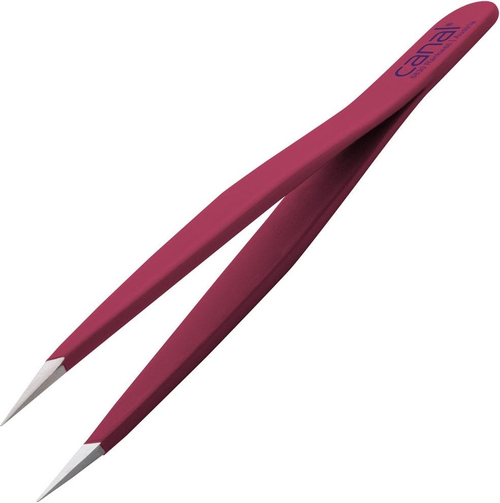 Canal Splitterpinzette fuxia rostfrei 95 mm