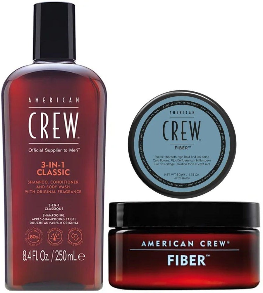 American Crew Classic 3-in-1 Shampoo & Fiber Cream Duo Bundle