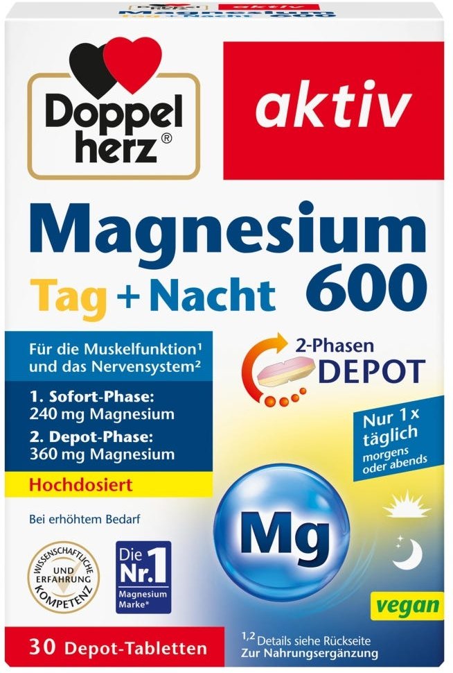 Doppelherz Magnesium 600 Tag+Nacht 2-Phasen Depot 30 Stück