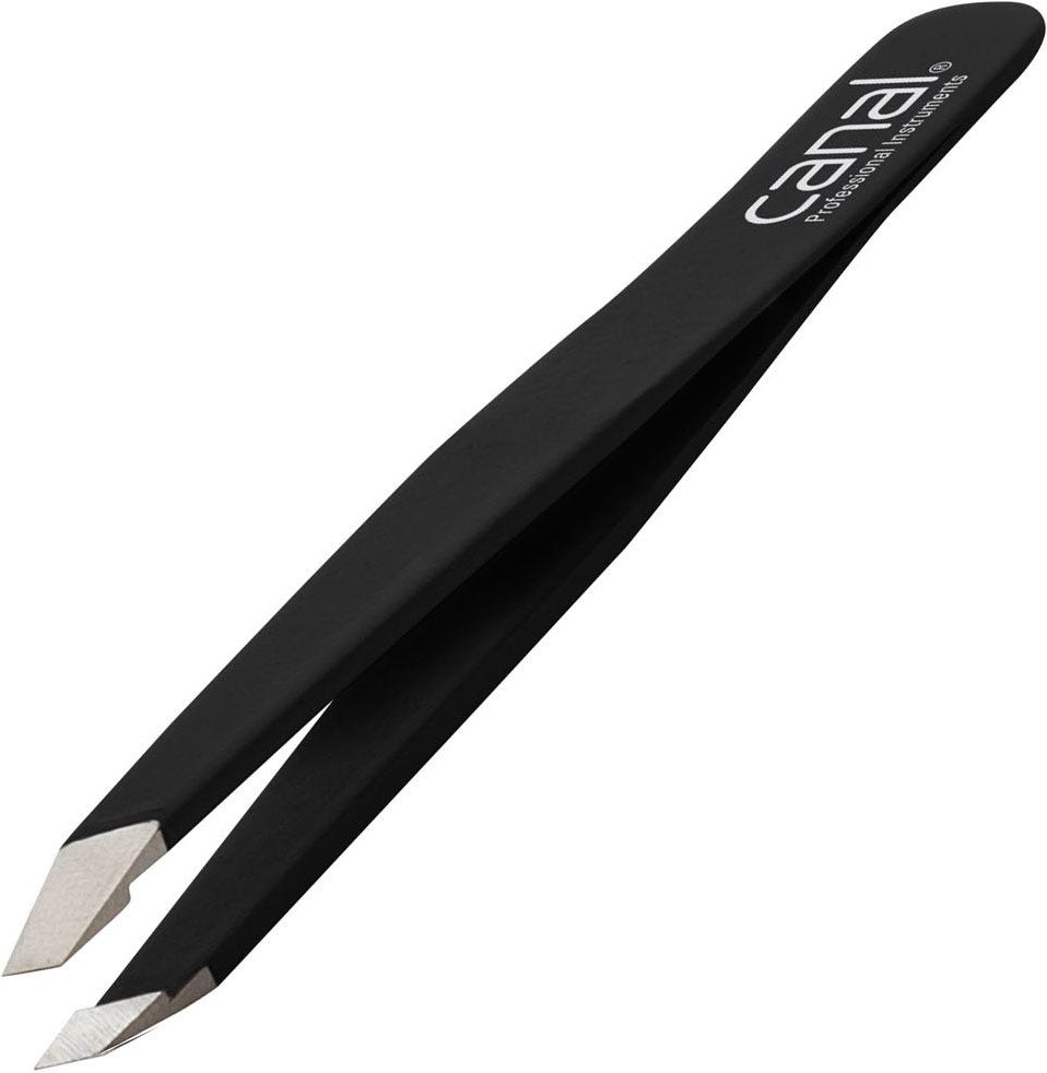 Canal Haarpinzette schräg schwarz rostfrei 95 mm