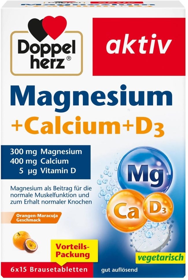 Doppelherz Magnesium + Calcium + D3 Brausetabletten 6x15 Stück