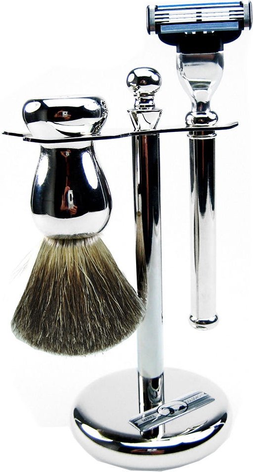 Golddachs Rasierset Metall Stockhaar, silber