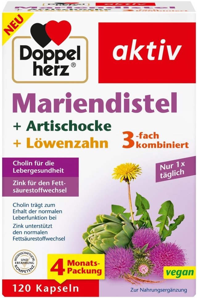 Doppelherz Mariendstel + Artischocke + Löwenzahn 120 Stück