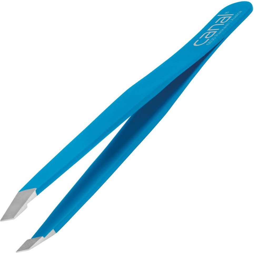 Canal Haarpinzette schräg blau rostfrei 95 mm
