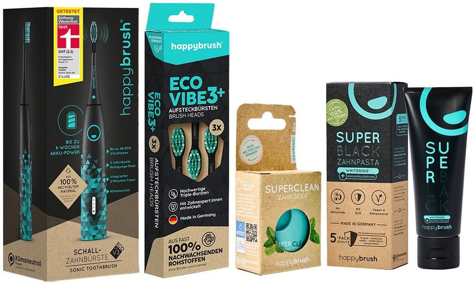 Happybrush ECO Vibe 3 Black/Mint Bundle mit Zahnpflege