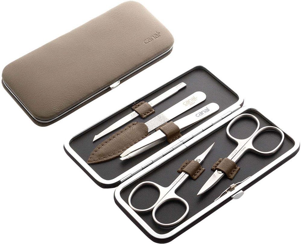 Canal Bügeletui aus Nappaleder beige, 5-teilig