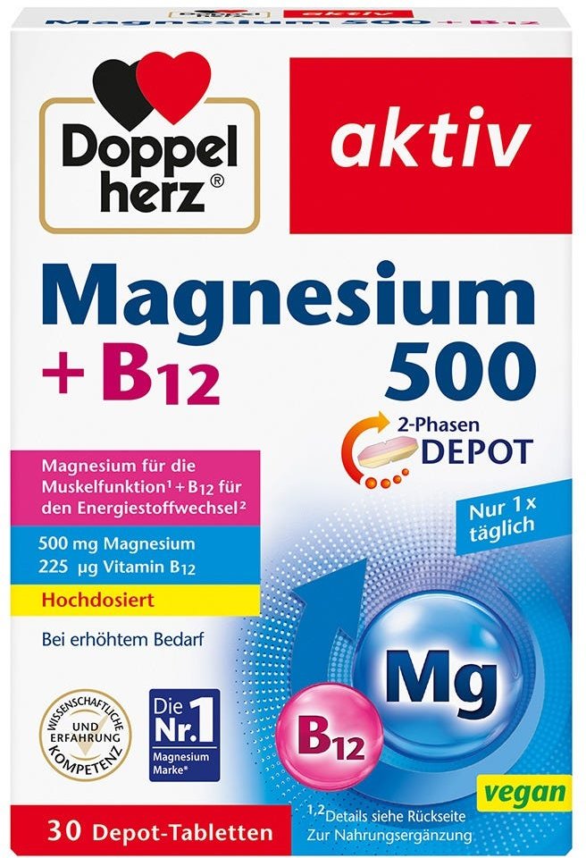 Doppelherz Magnesium 500 + B12 2- Phasen Depot 30 Stück