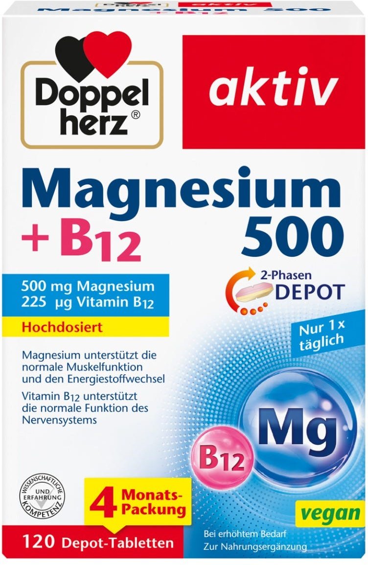 Doppelherz Magnesium 500 + B12 2- Phasen Depot 120 Stück