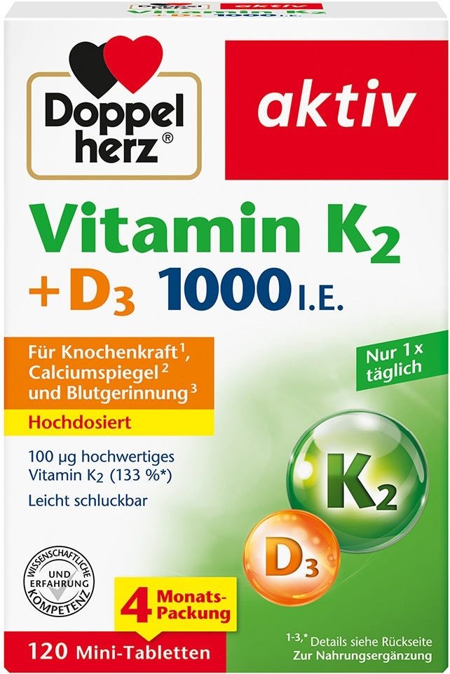 Doppelherz Vitamin K2 + Vitamin D3 1000 I.E. 120 Stück