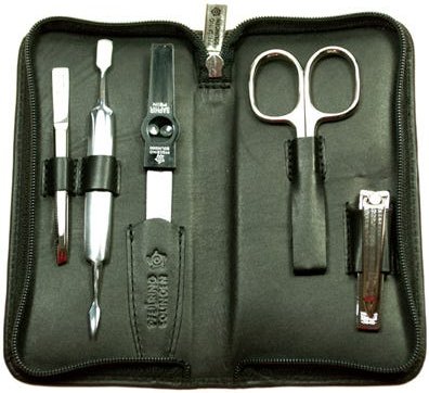 Pfeilring Maniküre-Etui Kalbleder 5-tlg schwarz