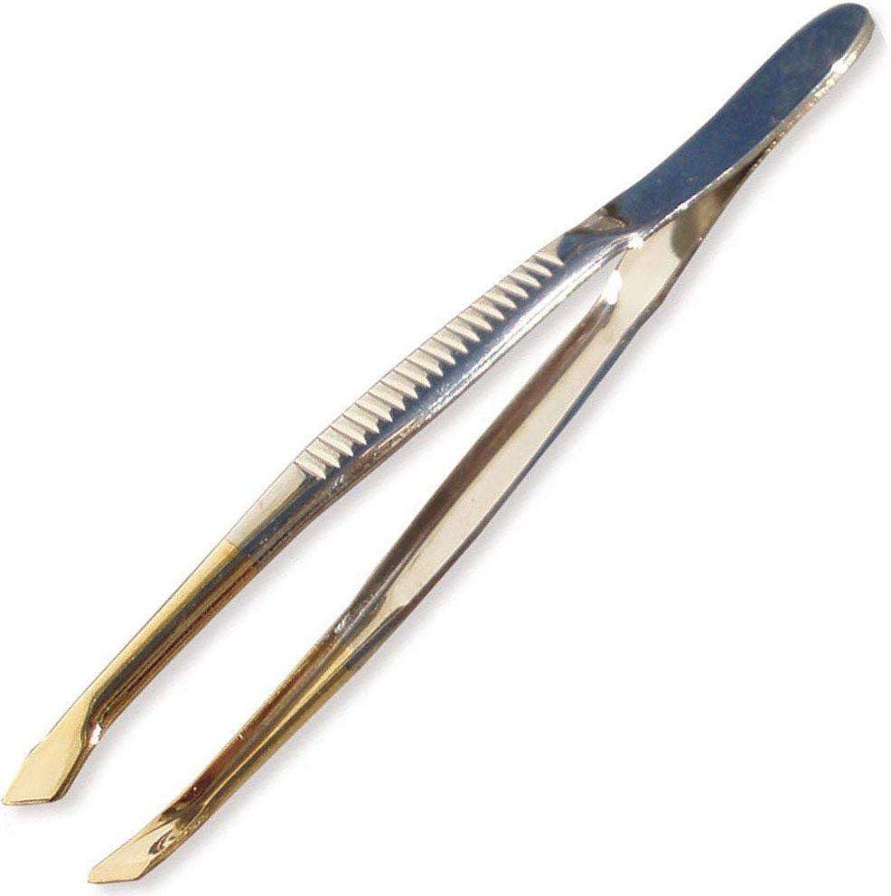 Canal Haarpinzette schräg vergoldete Spitze 80 mm