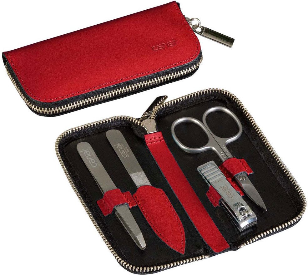 Canal RV-Etui aus Spaltleder rot, 4-teilig