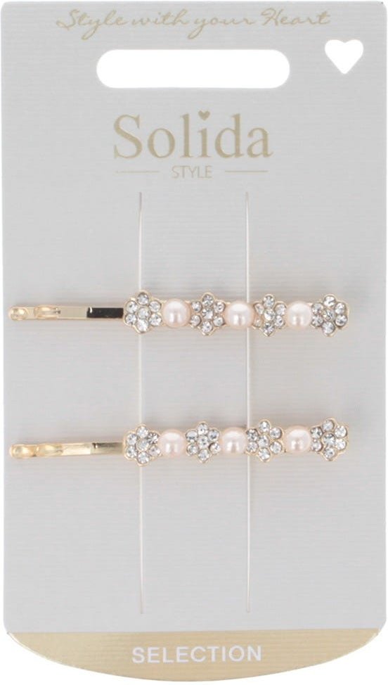 Solida Haarklemme Strass Perle gold 2 Stück