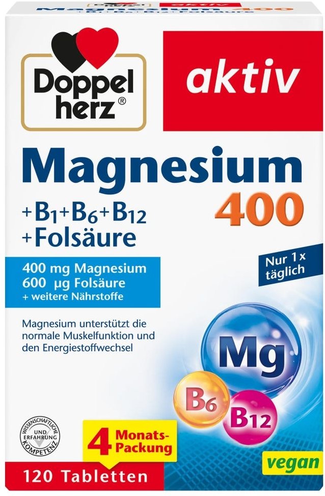 Thumbnail - Doppelherz Magnesium 400 + B1 + B6 + B12 + Folsäure 120 Stück