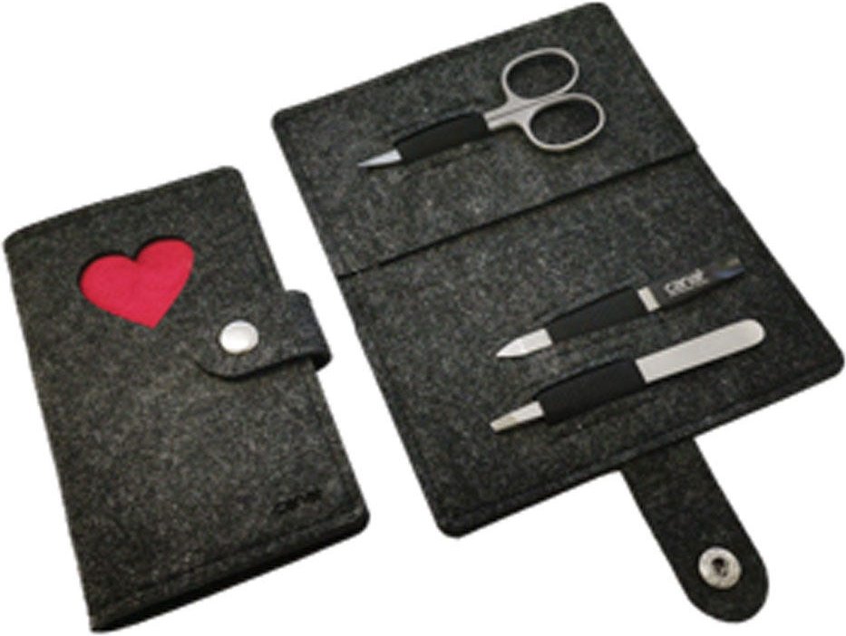 Canal Manikür-Etui aus Filz "Herz" grau, 3-teilig