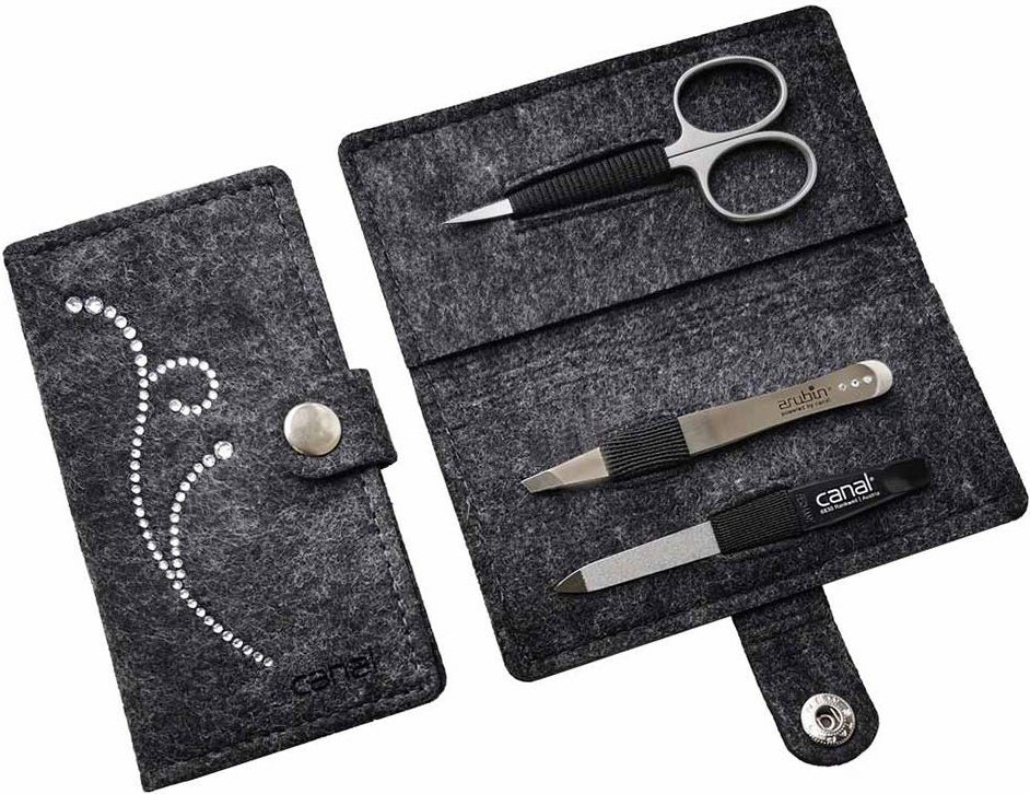 Canal Maniküre-Etui aus Filz Strass grau 3-teil