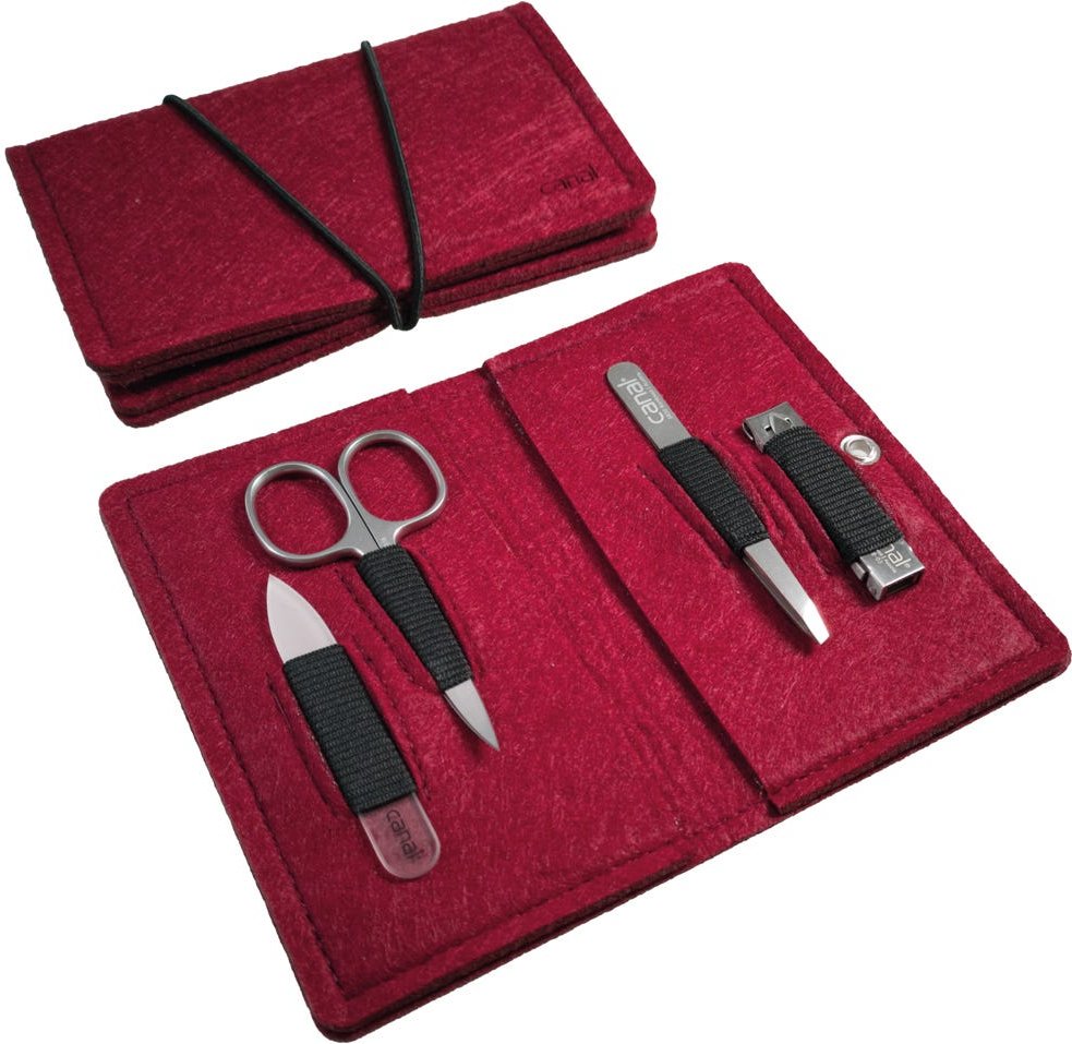 Canal Manikür-Etui aus Filz rot, 4-teilig