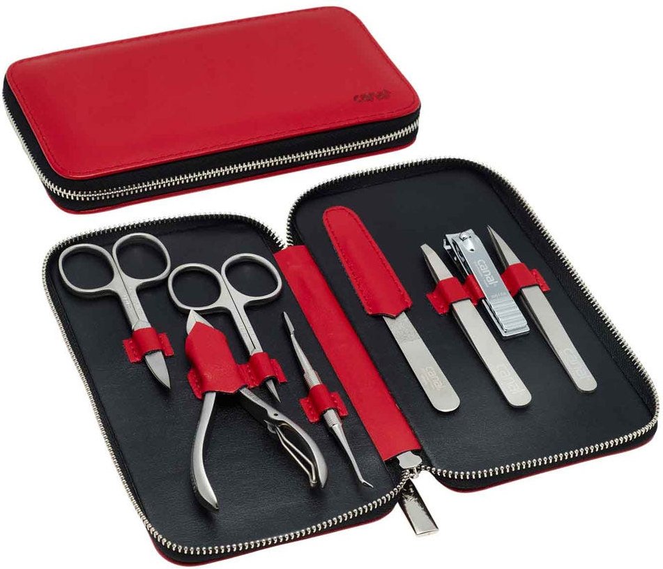 Canal RV-Etui aus Spaltleder rot, 8-teilig