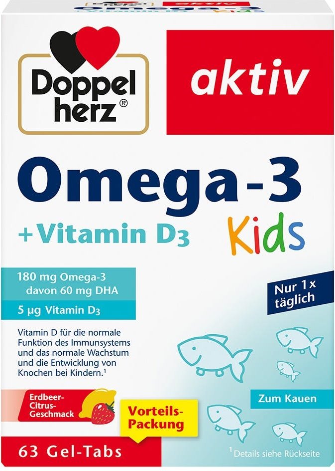 Doppelherz Omega-3 + D3 Kids Gel-Tabs 63 Stück