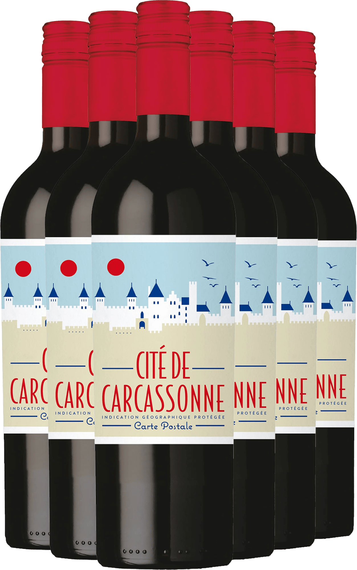 2024 Carte Postale Cité de Carcassonne Rouge im 6er-Vorratspaket