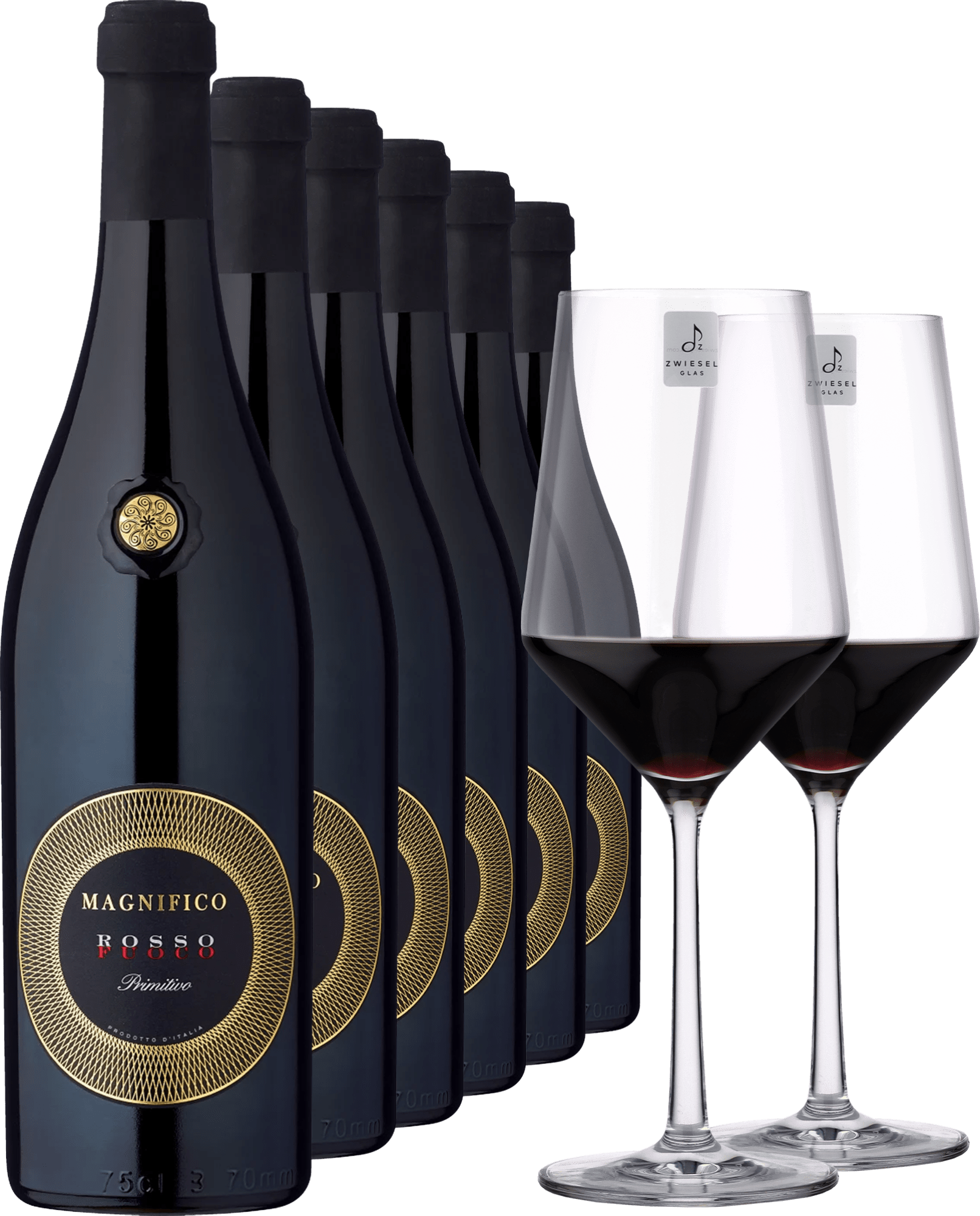 2024 Magnifico Fuoco Primitivo im 6er-Vorratspaket + 2er-Set Zwiesel Glas »PURE«