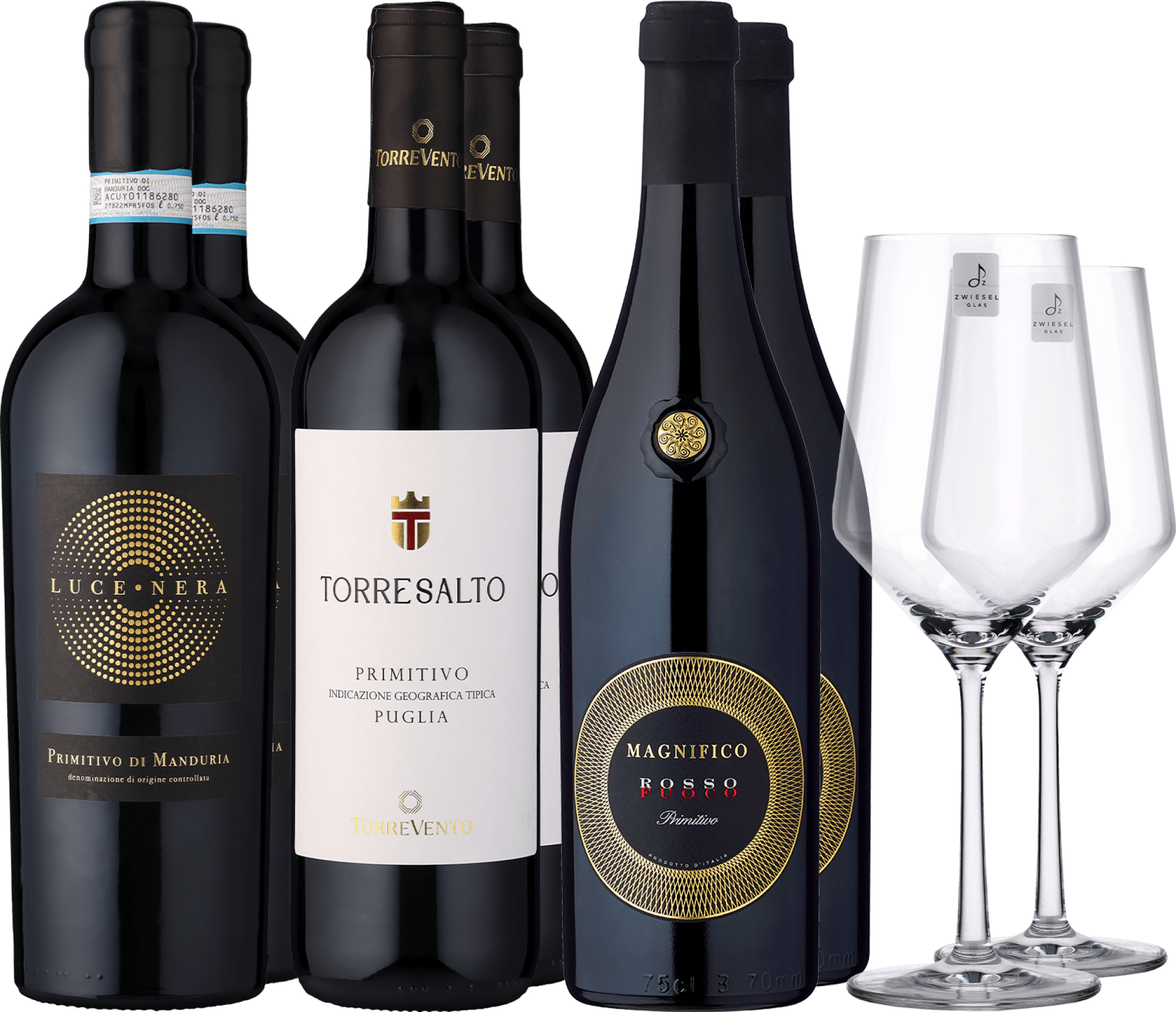 6er-Probierpaket »Primitivo-Lieblinge« + 2er-Set Zwiesel Glas »Pure« GRATIS