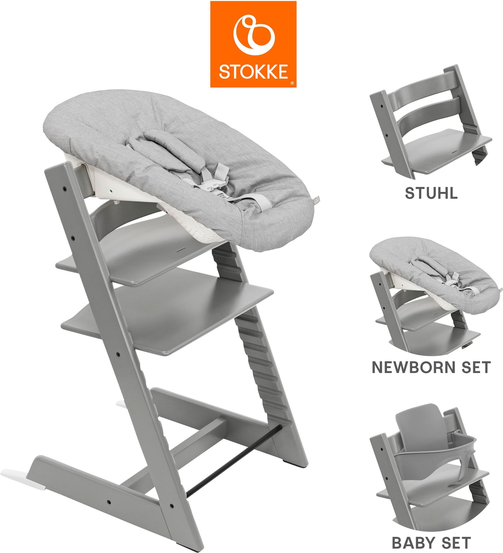Stokke® Tripp Trapp® Bundle Treppenhochstuhl inkl. Newbornset Light Grey & Babyset