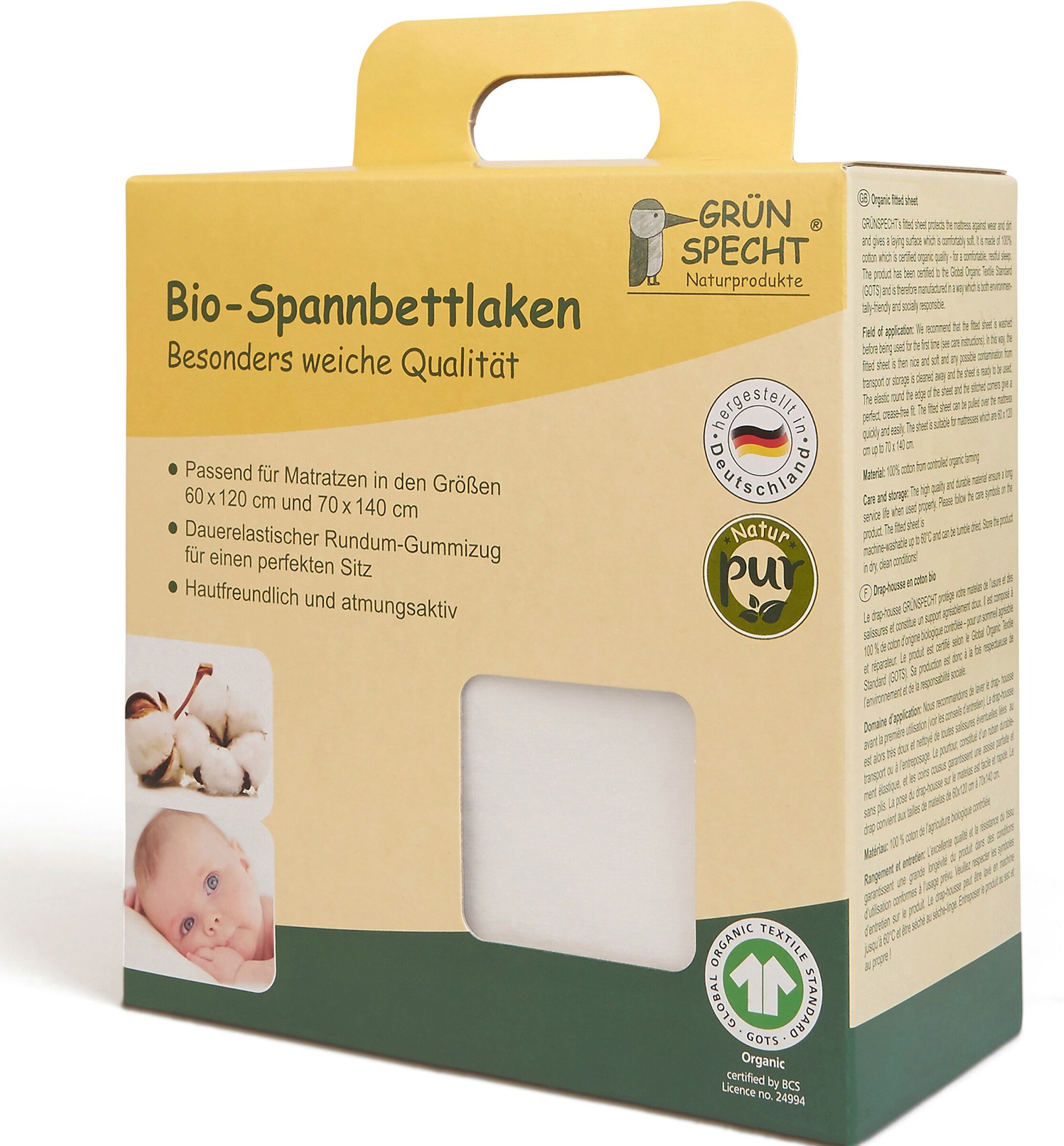 Grünspecht Bio-Spannbetttuch 60x120 - 70x140 cm