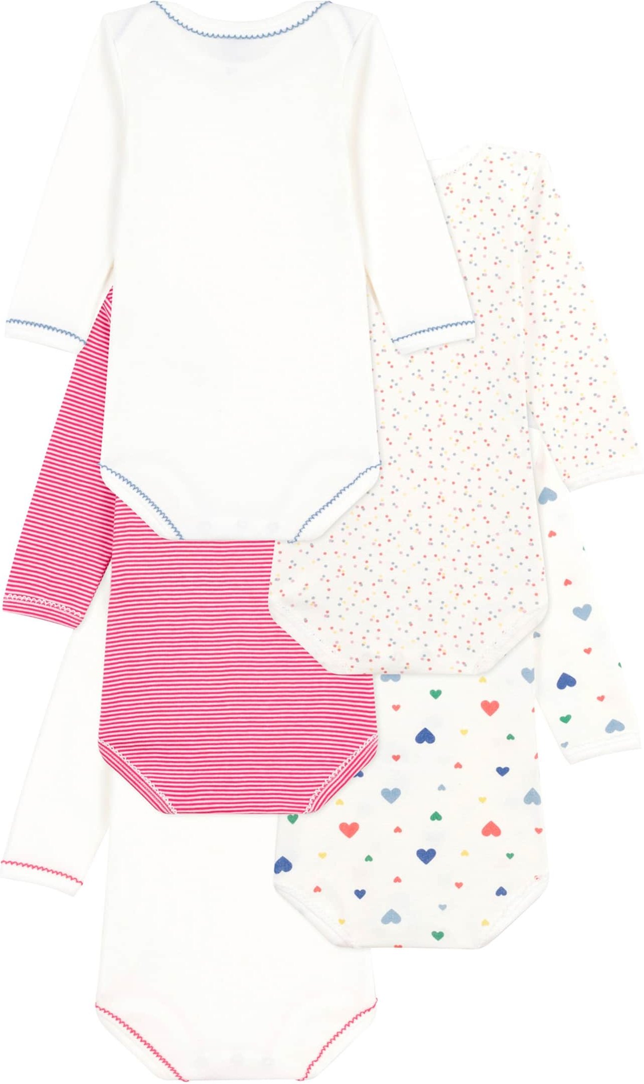 Petit Bateau 5er-Pack Bodys langarm Punkte Herzen Ringel