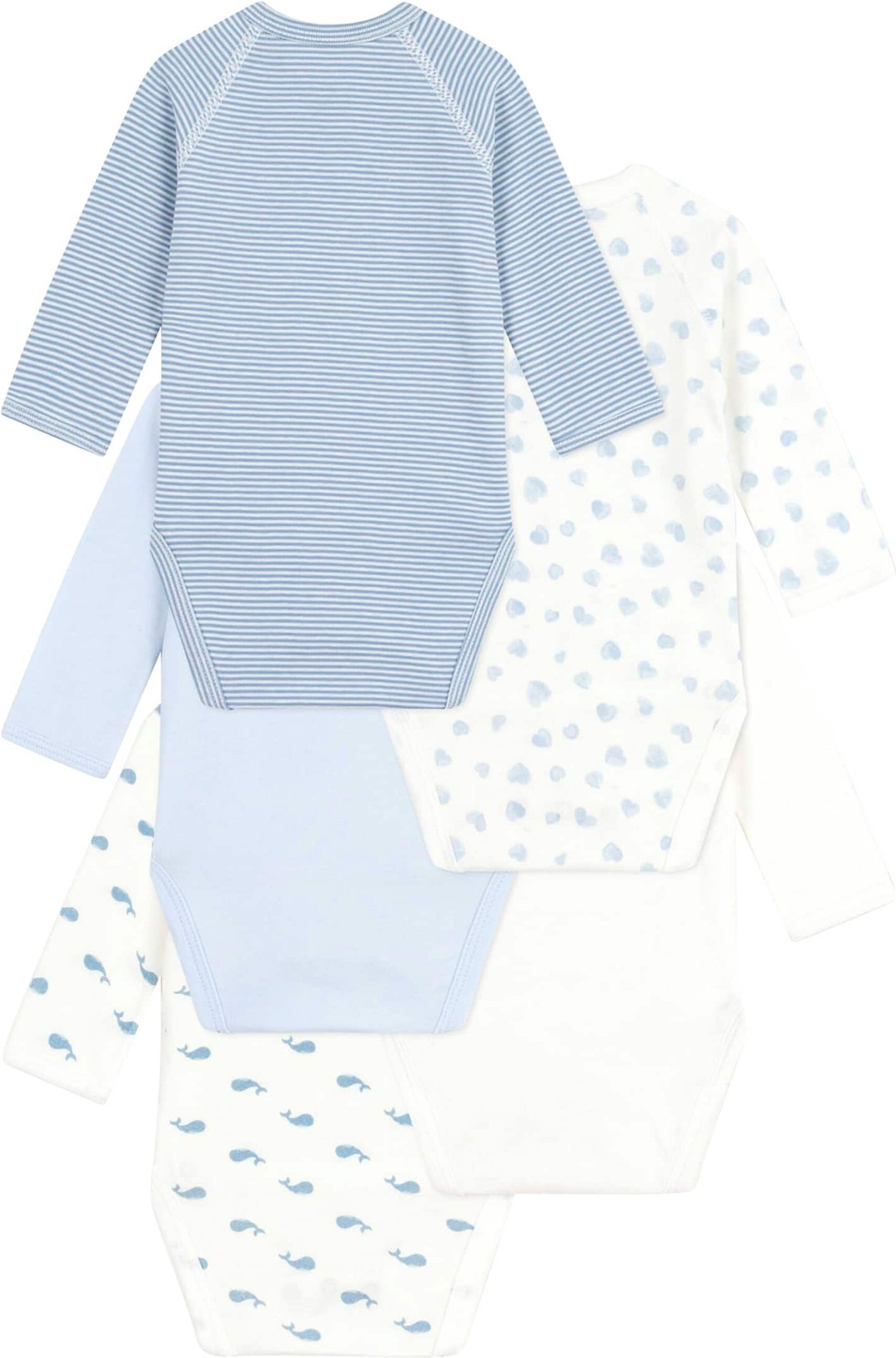 Petit Bateau 5er-Pack Wickelbodys langarm Wale Herzen Ringel
