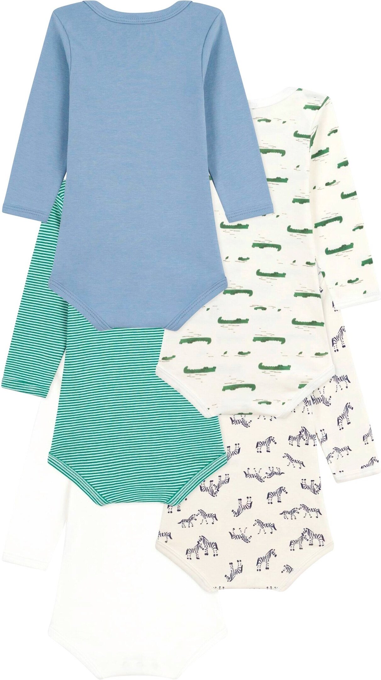 Petit Bateau 5er-Pack Bodys langarm Krokodile Zebras Ringel