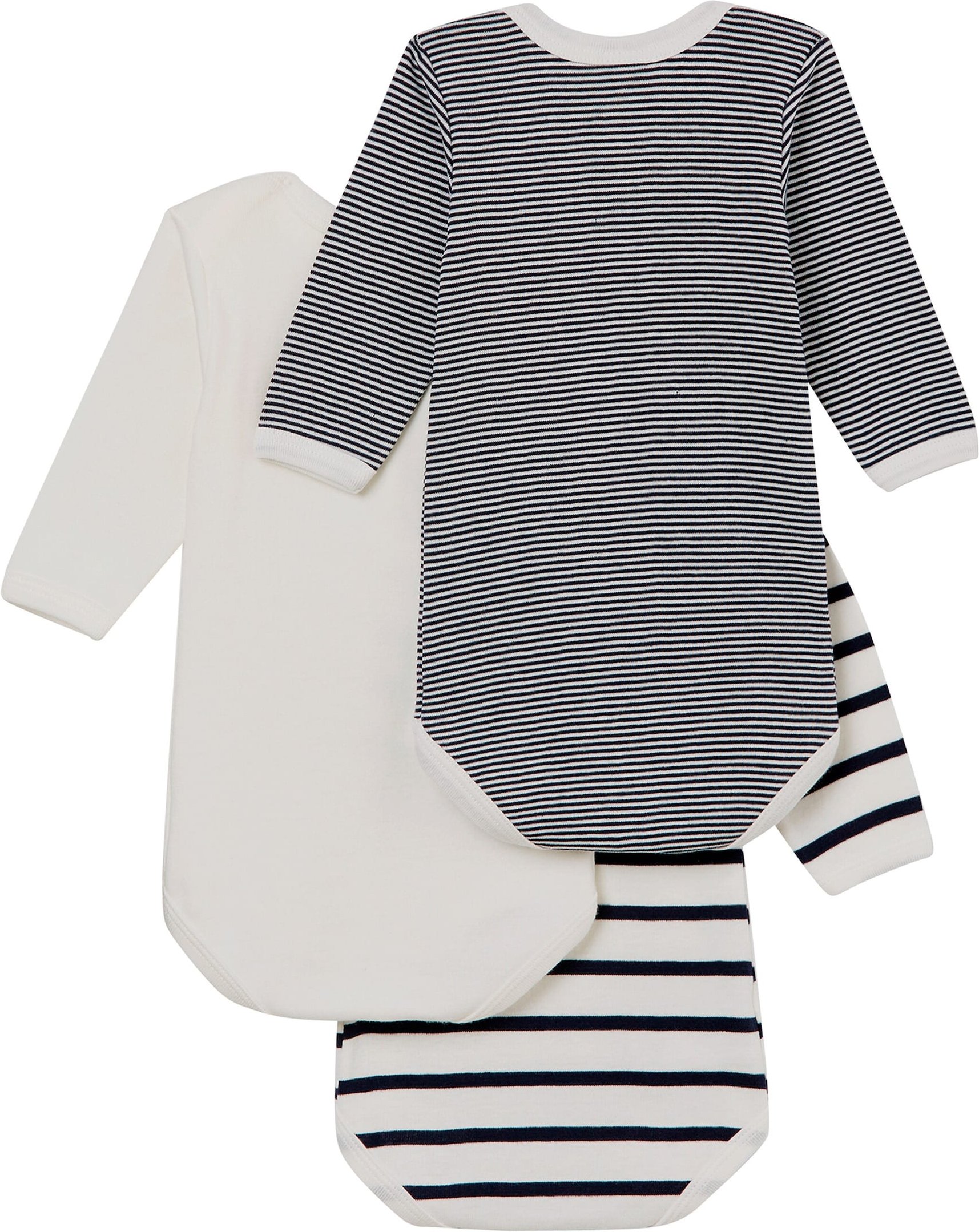 Thumbnail - Petit Bateau 3er-Pack Bodys langarm Uni Ringel
