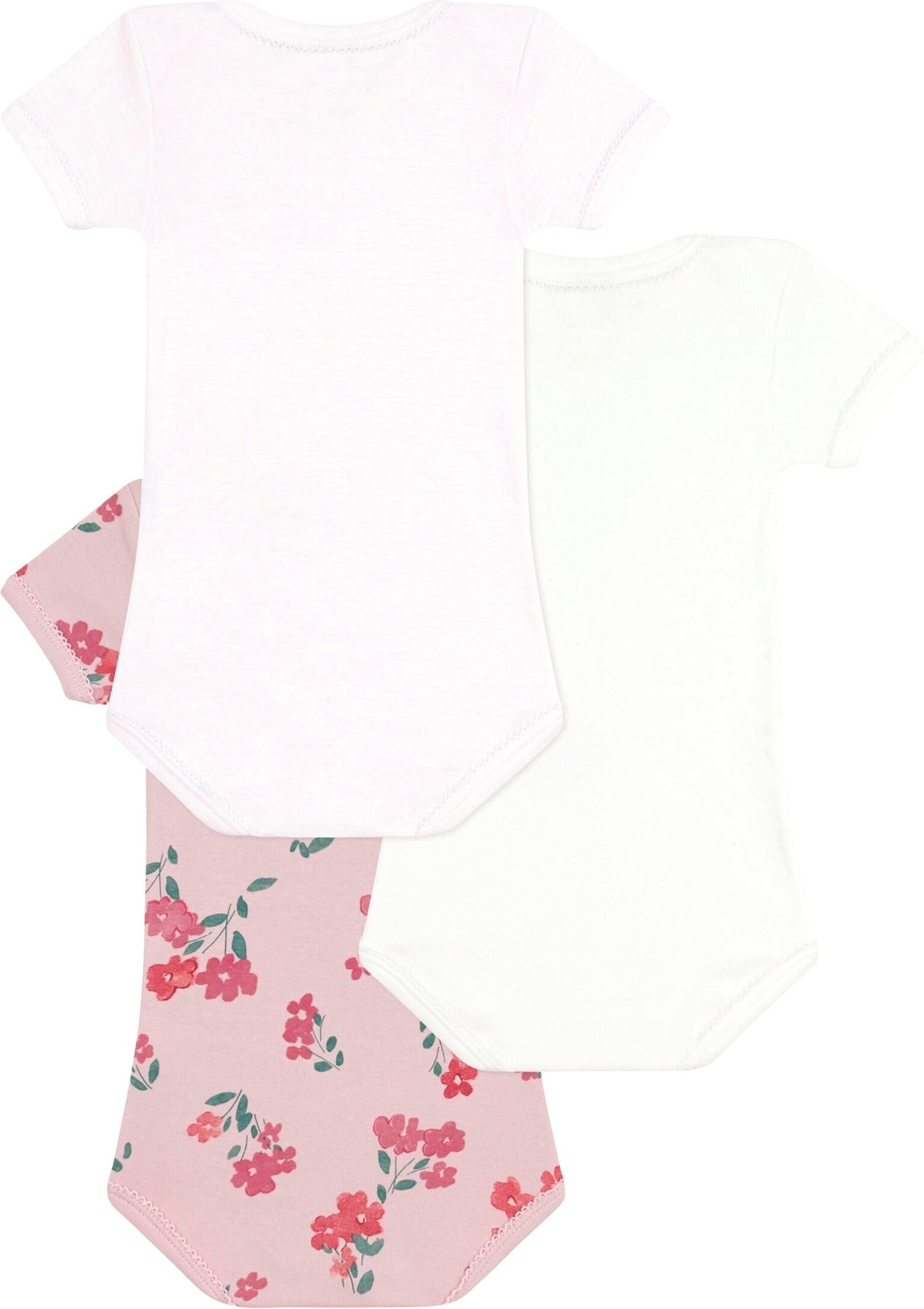 Petit Bateau 3er-Pack Bodys kurzarm Blumen Ringel